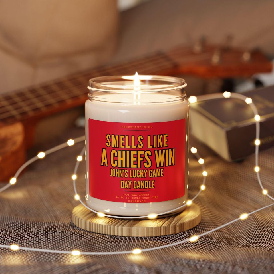 Personalized Chiefs Win Candle: Kansas City Football Game Day Decor
