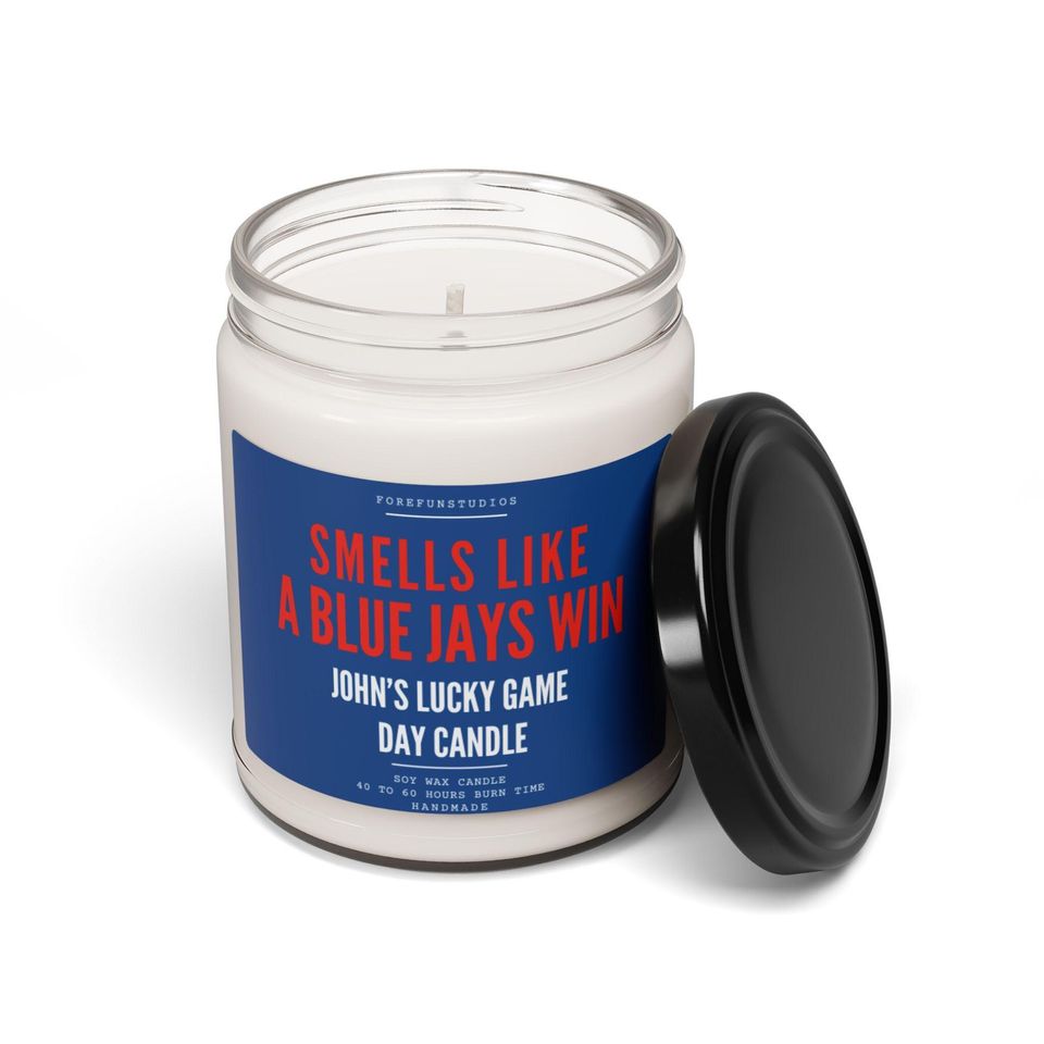 Personalized Blue Jays Win Candle: Baseball Game Day Decor