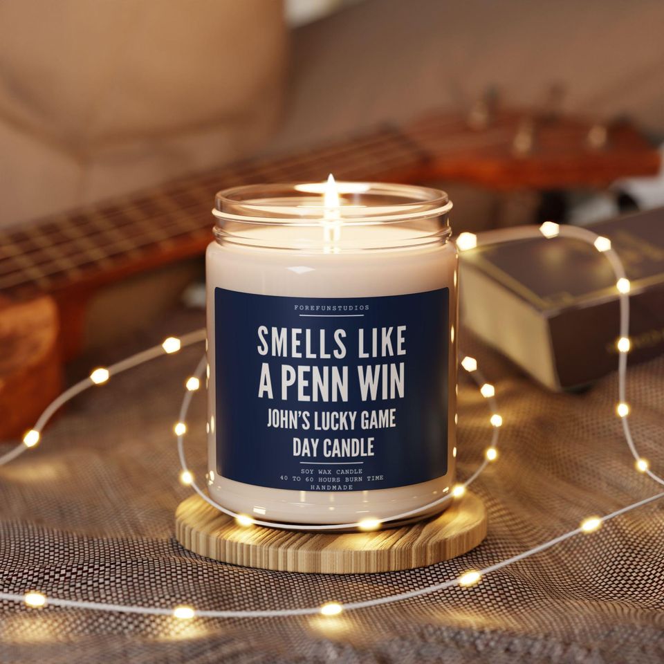 Personalized Penn Win Candle: Game Day Decor