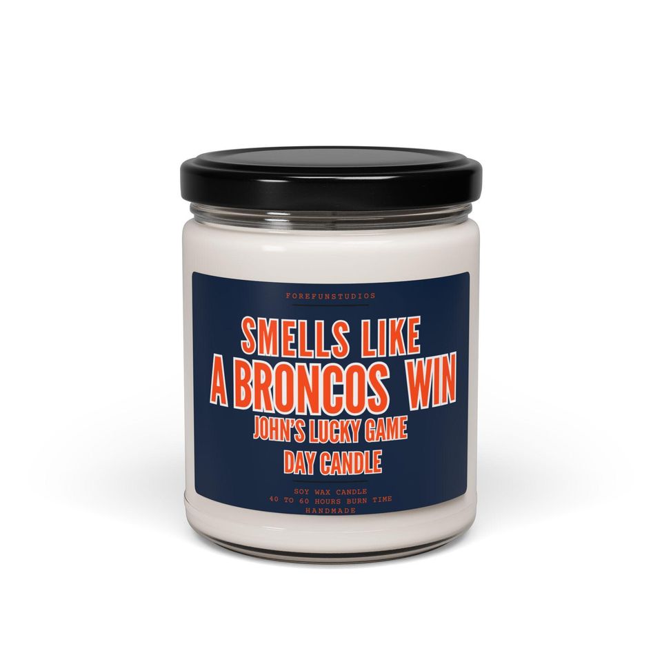 Personalized Broncos Win Candle: Game Day Decor