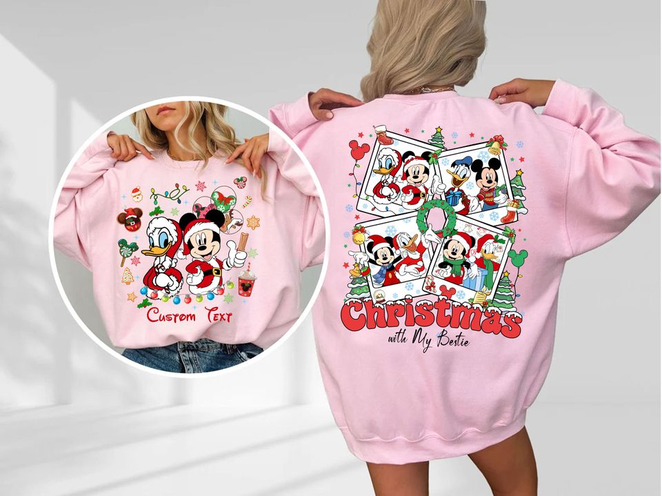 Personalized Mickey and Donald Double Sided Christmas Sweatshirt