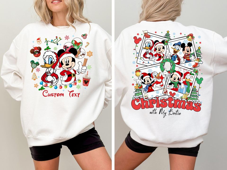 Personalized Mickey and Donald Double Sided Christmas Sweatshirt