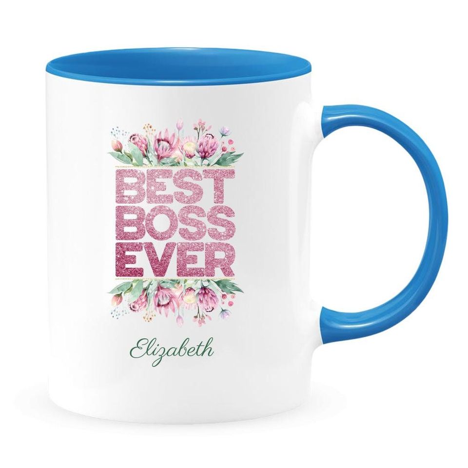 Personalized best boss ever coffee mug, funny cups and unique bosses day gift two tone mugs