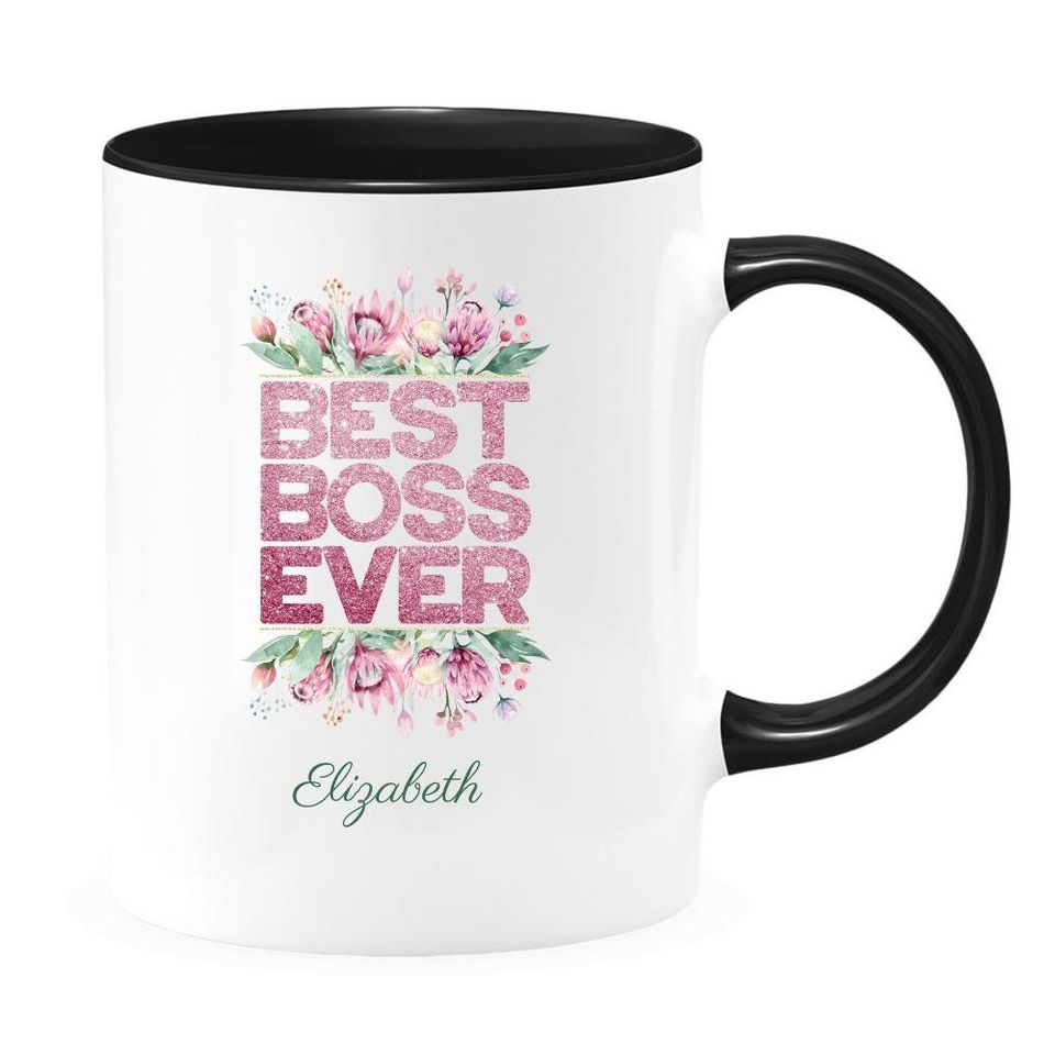 Personalized best boss ever coffee mug, funny cups and unique bosses day gift two tone mugs