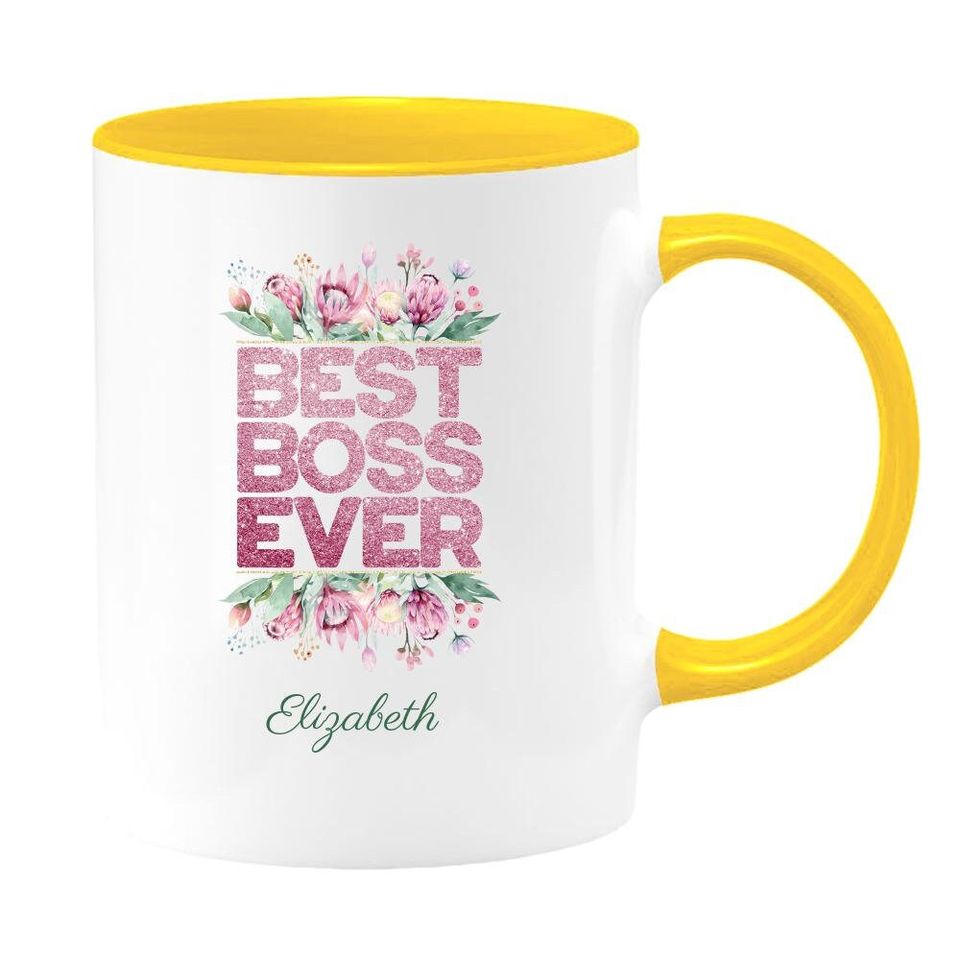 Personalized best boss ever coffee mug, funny cups and unique bosses day gift two tone mugs