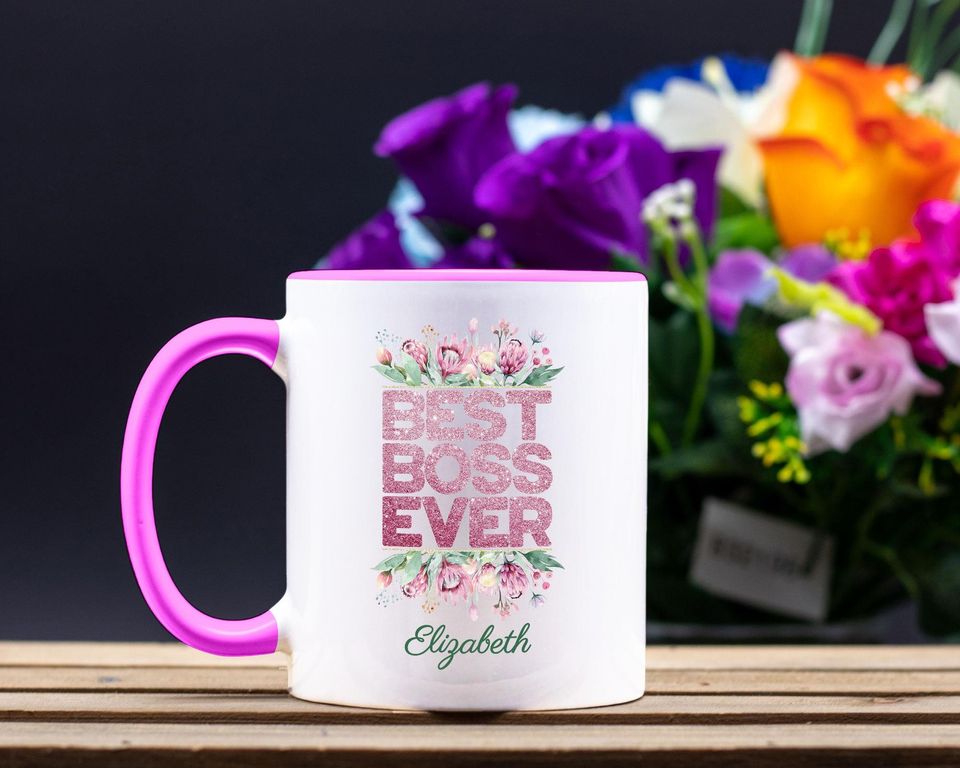 Personalized best boss ever coffee mug, funny cups and unique bosses day gift two tone mugs