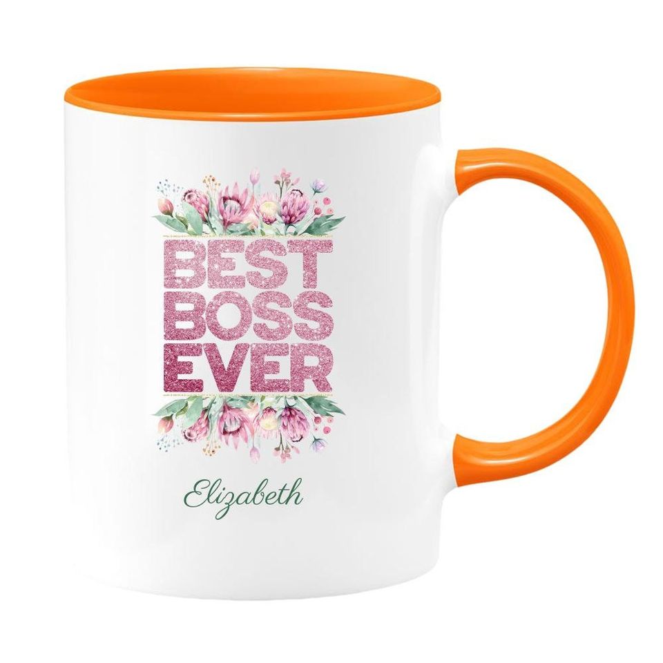 Personalized best boss ever coffee mug, funny cups and unique bosses day gift two tone mugs