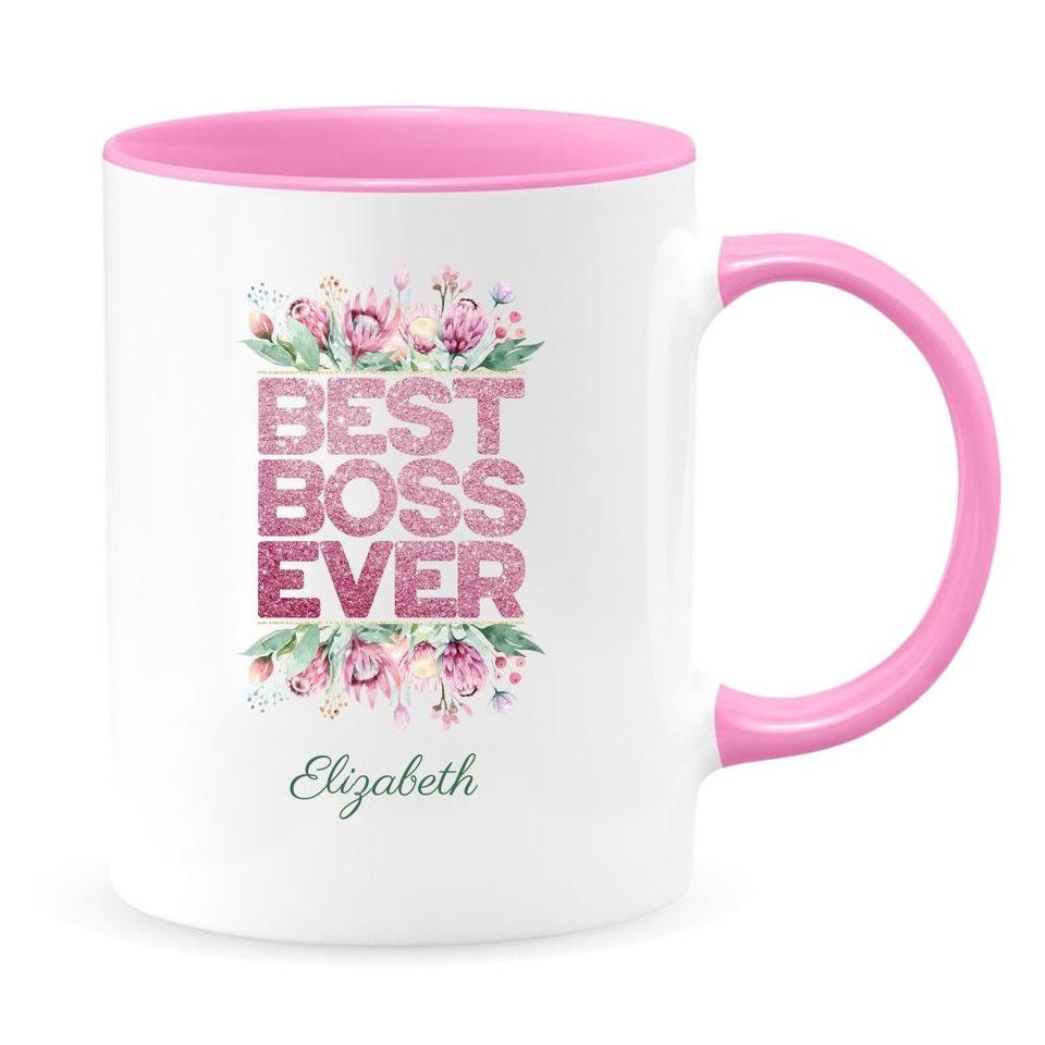 Personalized best boss ever coffee mug, funny cups and unique bosses day gift two tone mugs