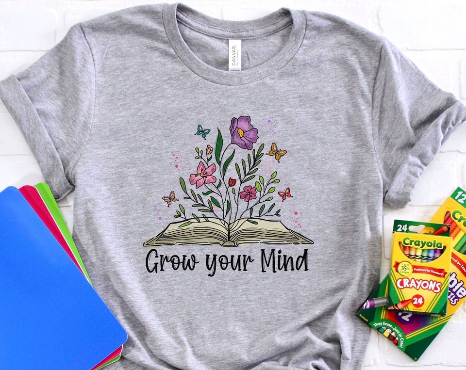 Grow Your Mind T Shirt Boho Wildflower Book Tee Summer Spring
