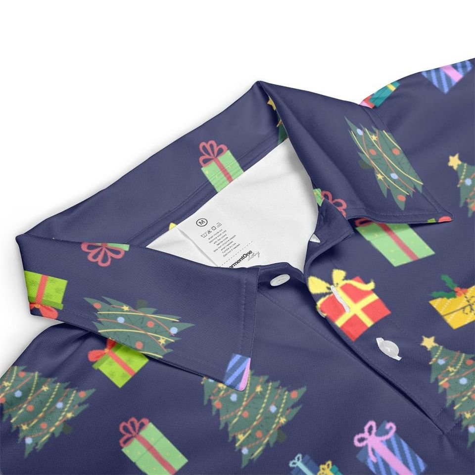 Blue Christmas tree golf polo shirt