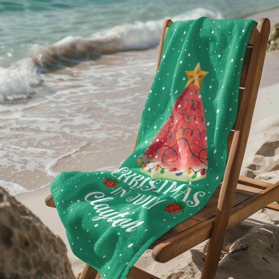 Personalized Christmas in July Beach Towel Watermelon Tree