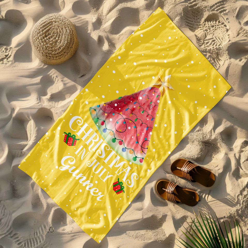 Personalized Christmas in July Beach Towel Watermelon Tree