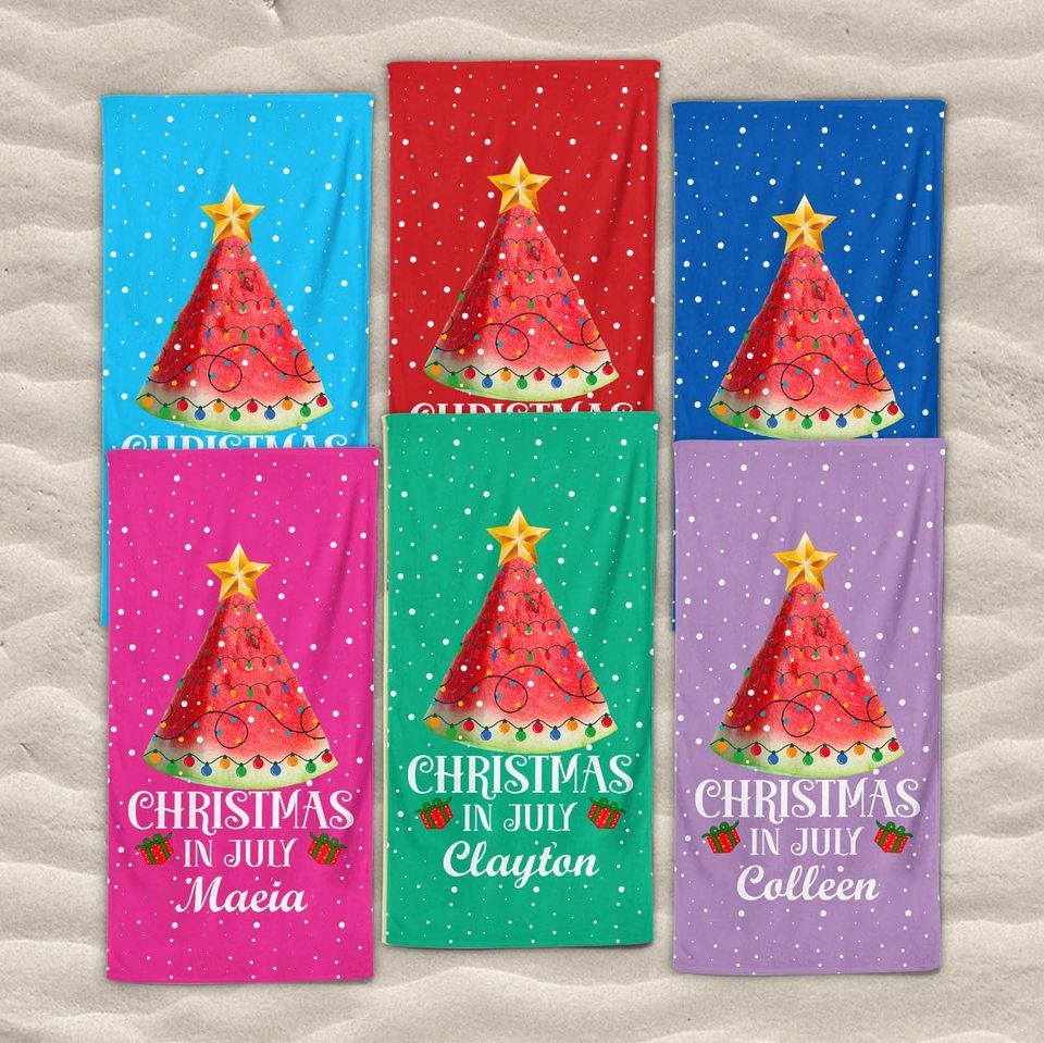 Personalized Christmas in July Beach Towel Watermelon Tree