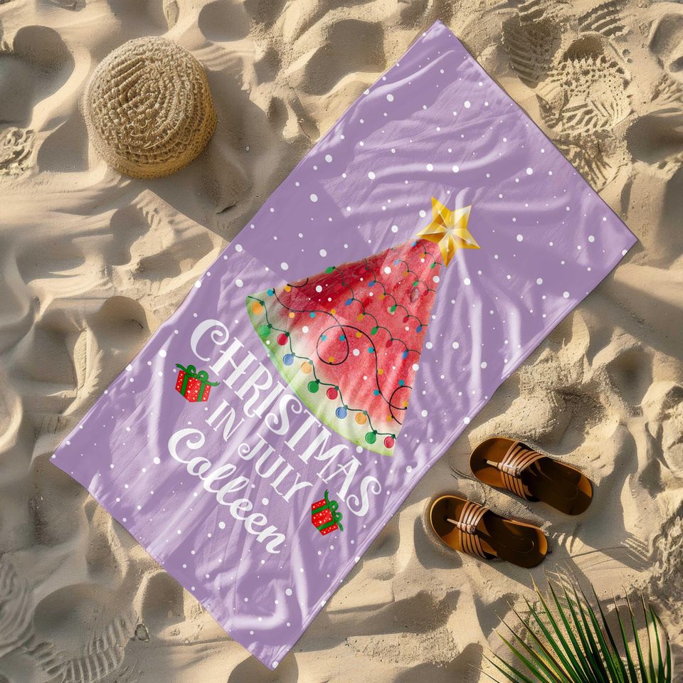 Personalized Christmas in July Beach Towel Watermelon Tree