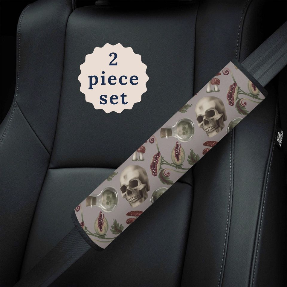 Witchy Skull Car Seat Cover For Vehicle Mushroom Steering Wheel Cover Potion Bottle Car Decor Venus Fly Trap Gray Dark Academia Car Sunshade