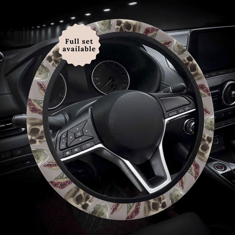 Witchy Skull Car Seat Cover For Vehicle Mushroom Steering Wheel Cover Potion Bottle Car Decor Venus Fly Trap Gray Dark Academia Car Sunshade