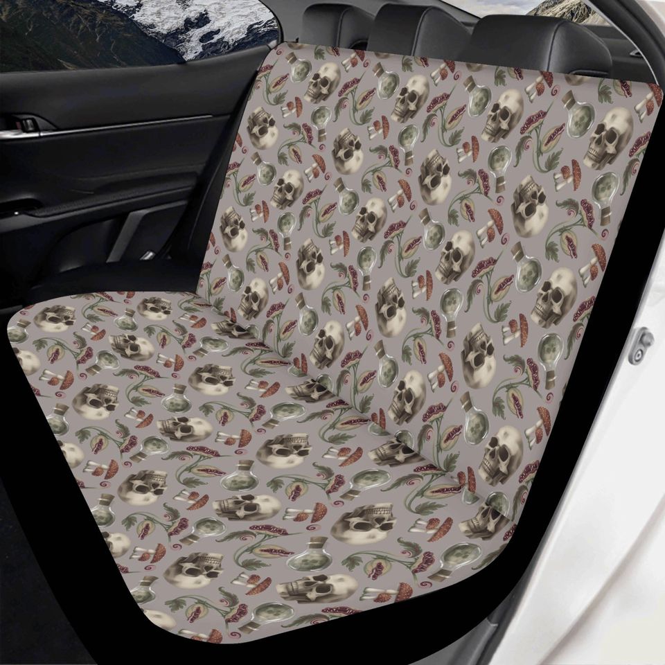 Witchy Skull Car Seat Cover For Vehicle Mushroom Steering Wheel Cover Potion Bottle Car Decor Venus Fly Trap Gray Dark Academia Car Sunshade