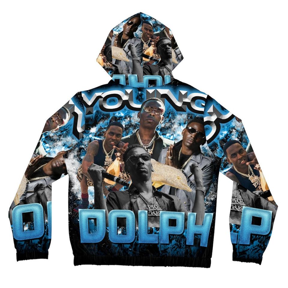 Womens Black and Blue Young Dolph Rapper Full-Zip Hoodie
