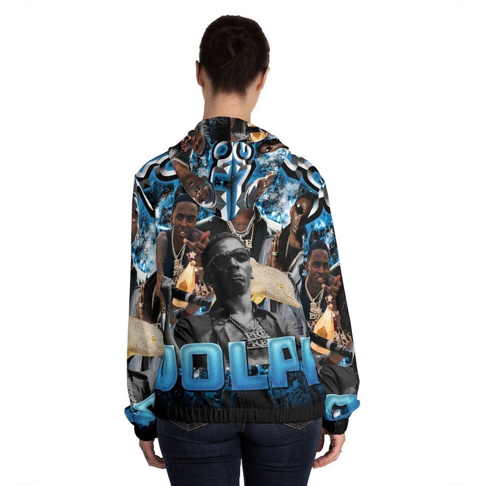 Womens Black and Blue Young Dolph Rapper Full-Zip Hoodie