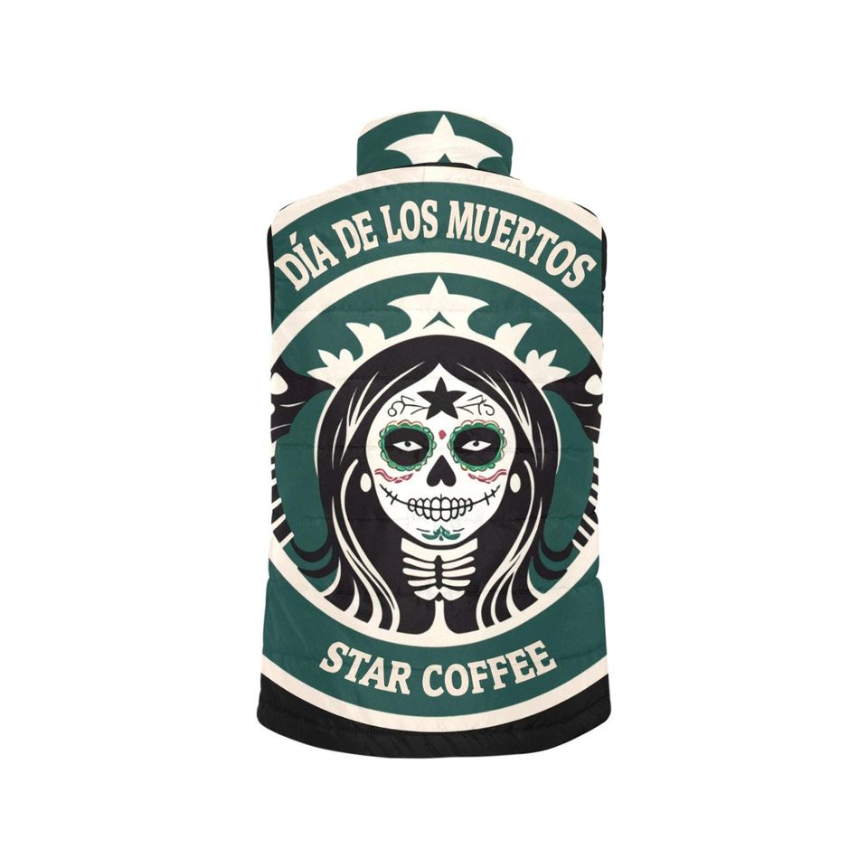 Puffer Vest Da De Los Muertos Coffee Padded Vest