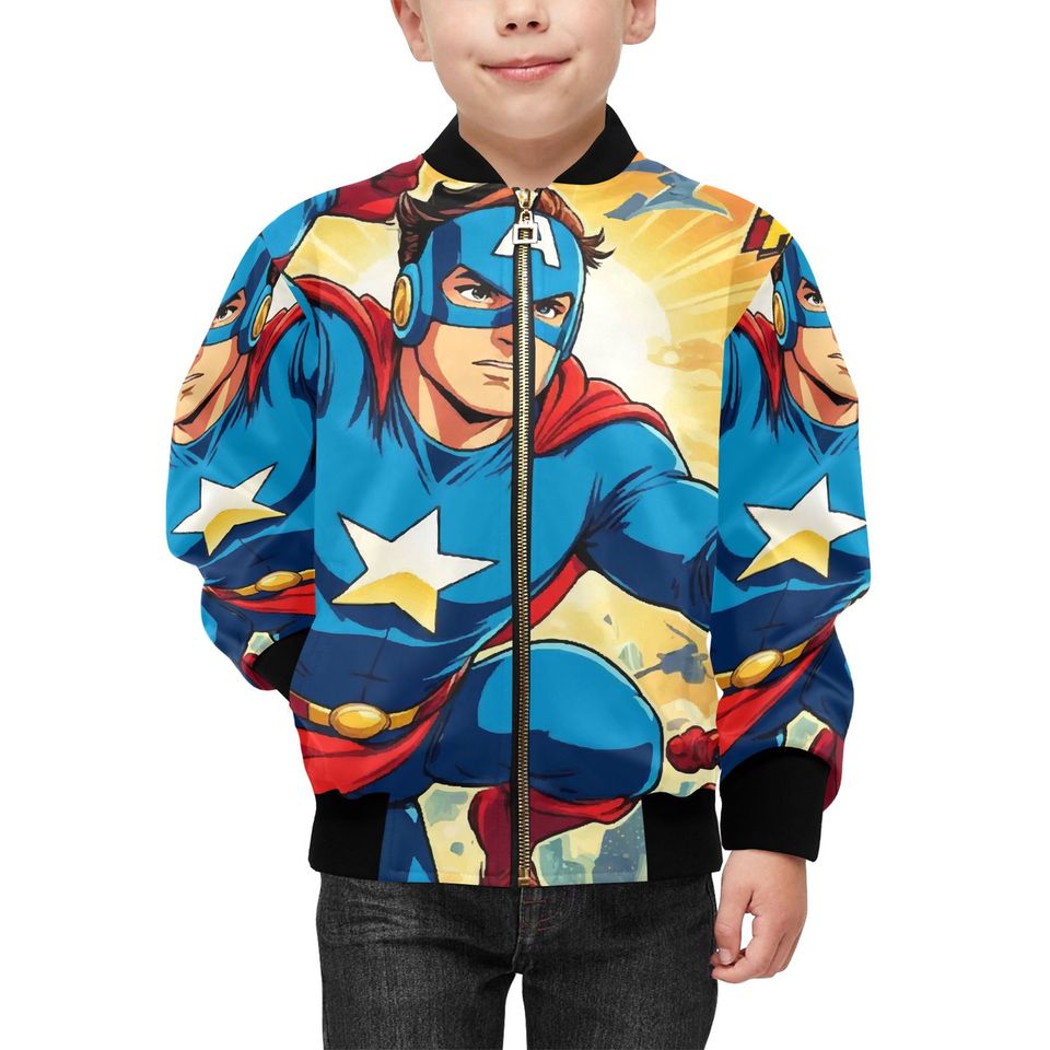 Bomber Jacket with Pockets Superhero Graffiti Superhero Retro Art