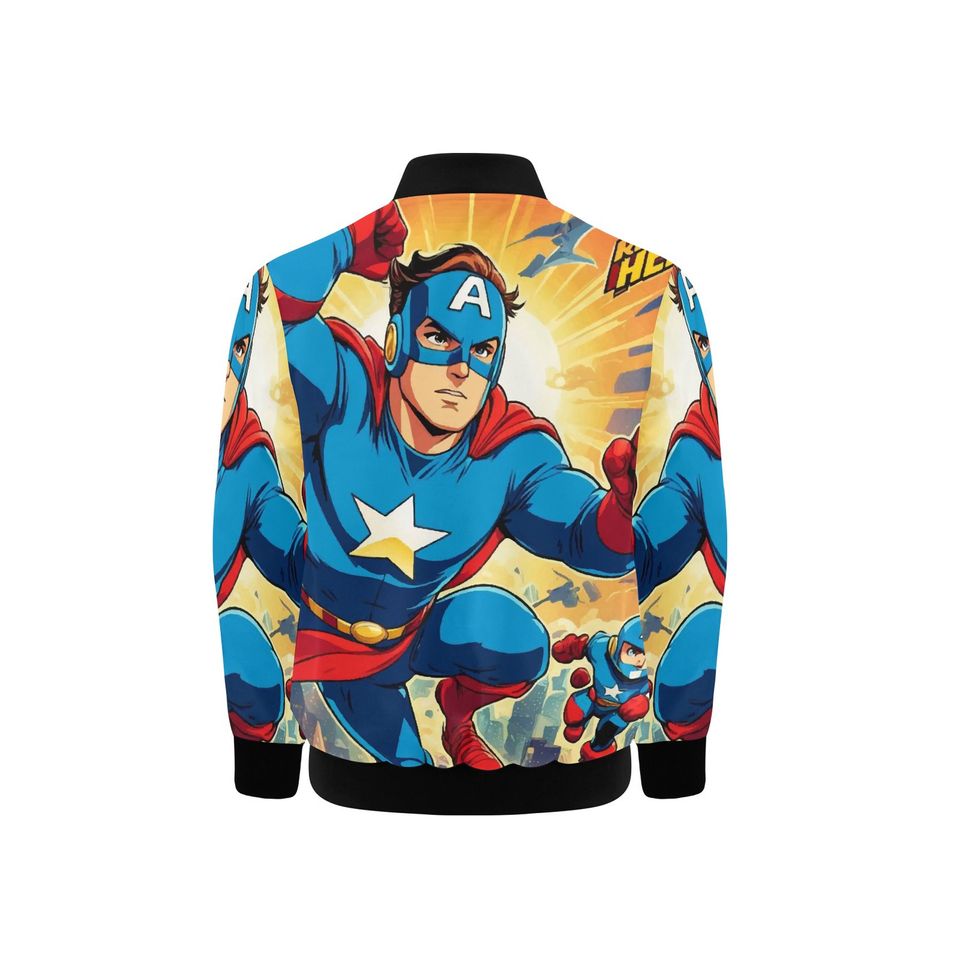 Bomber Jacket with Pockets Superhero Graffiti Superhero Retro Art