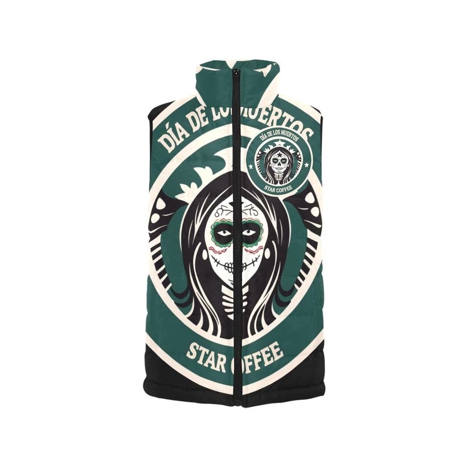 Puffer Vest Da De Los Muertos Coffee Padded Vest