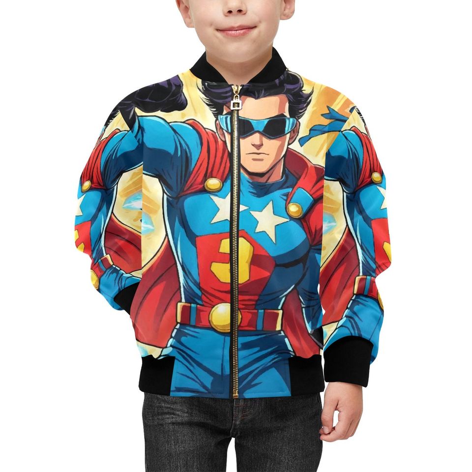 Bomber Jacket with Pockets Superhero Graffiti Superhero Retro Art Cartoon