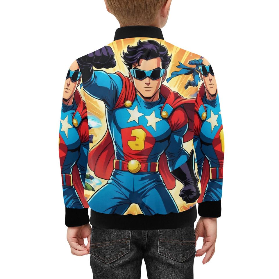Bomber Jacket with Pockets Superhero Graffiti Superhero Retro Art Cartoon