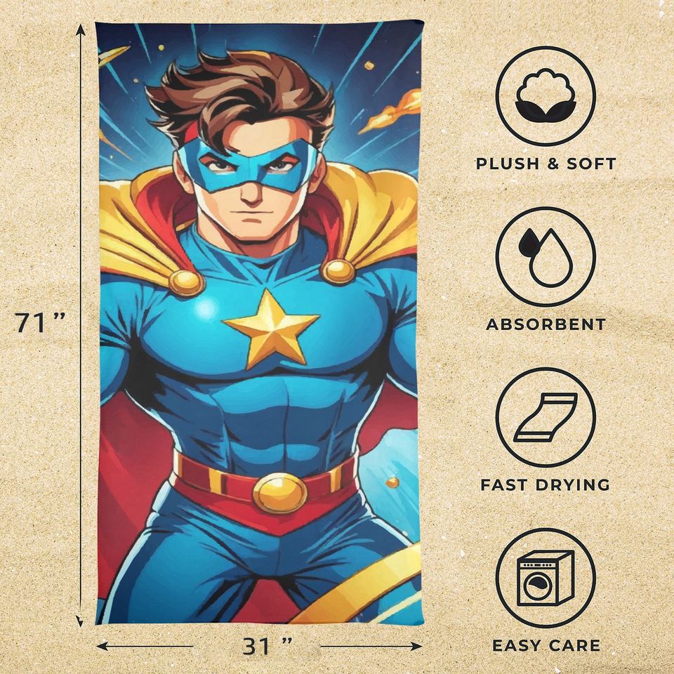 Beach towel Seper Hero Retro Comics Cartoon Superhero