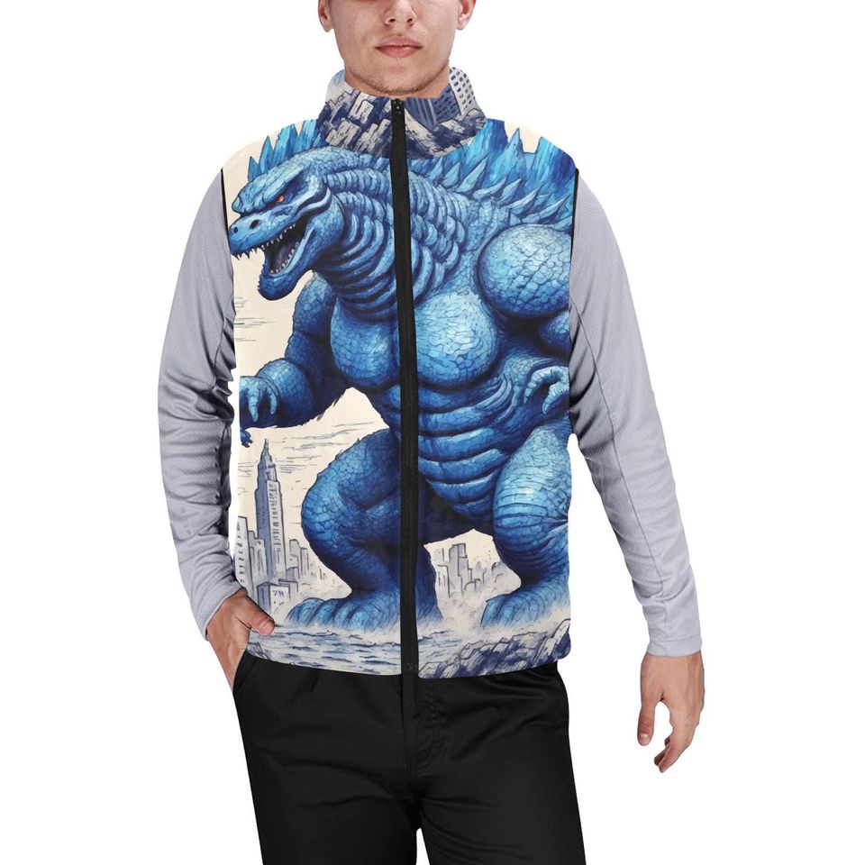 god zilla Gojira Kaiju Crayon Art Cartoon Comics Sleeveless Jacket
