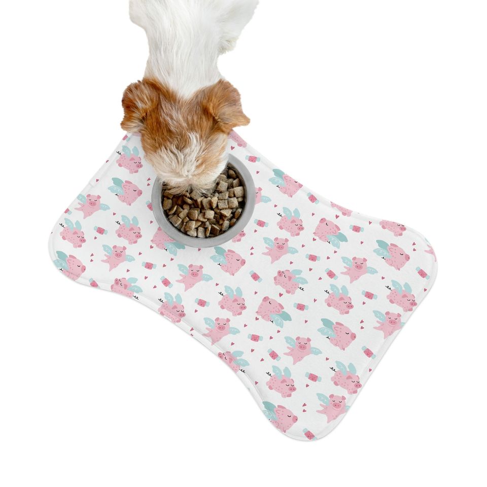 When Pigs Fly Pig Print Pet Bowls Mats