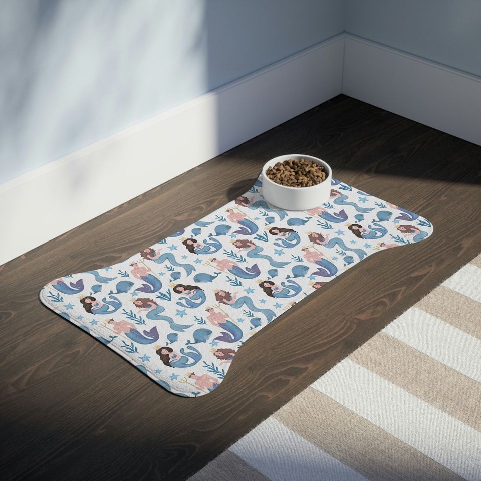 Watercolor Mermaids Print Pet Bowls Mats