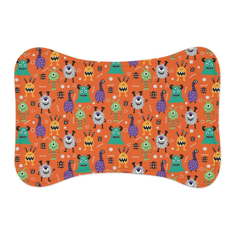 Monsters on Orange Print Pet Bowls Mats