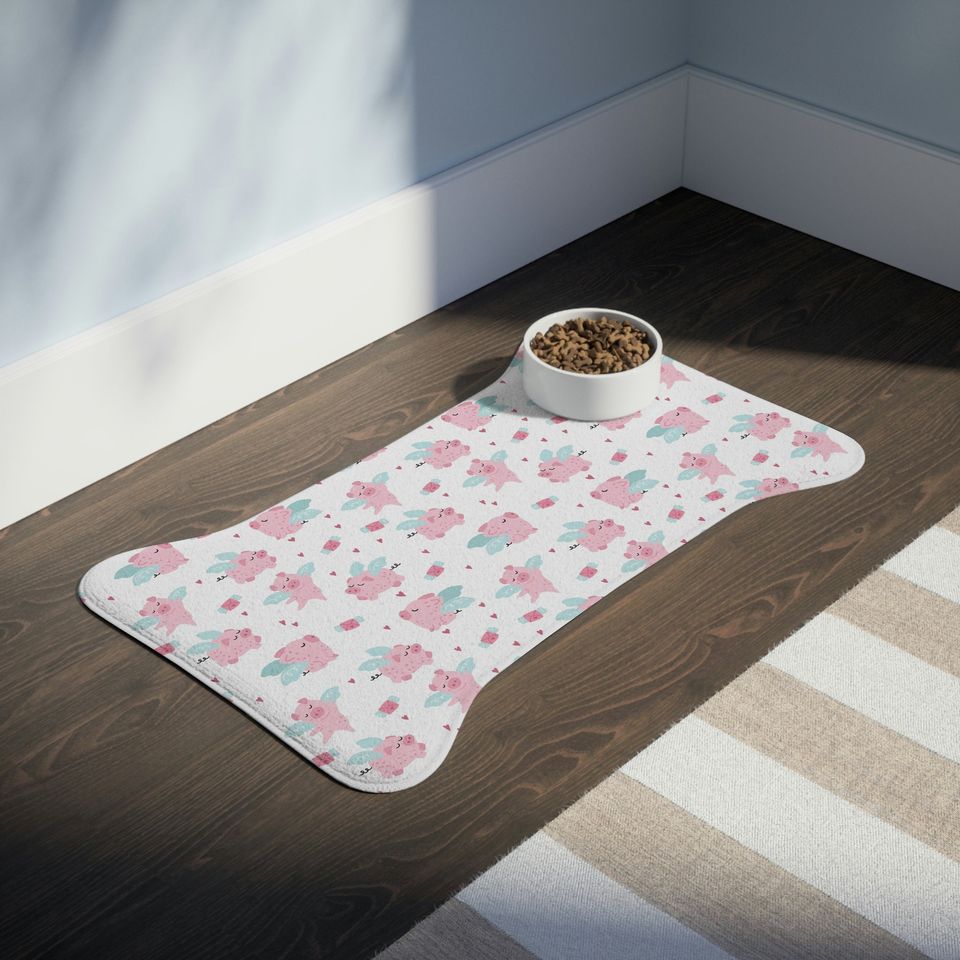 When Pigs Fly Pig Print Pet Bowls Mats