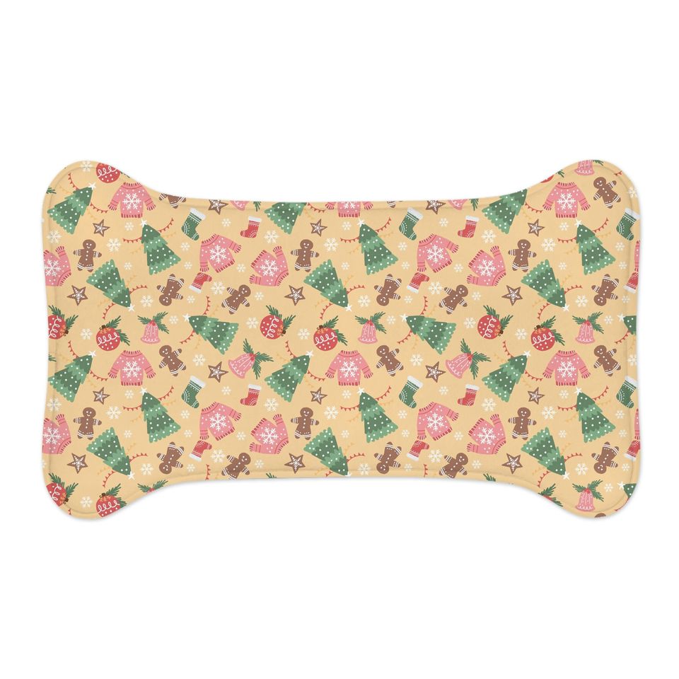 Gold Christmas Print Pet Bowls Mats