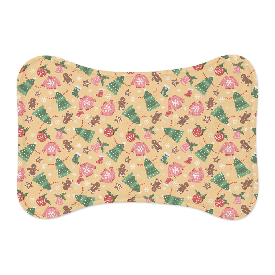 Gold Christmas Print Pet Bowls Mats