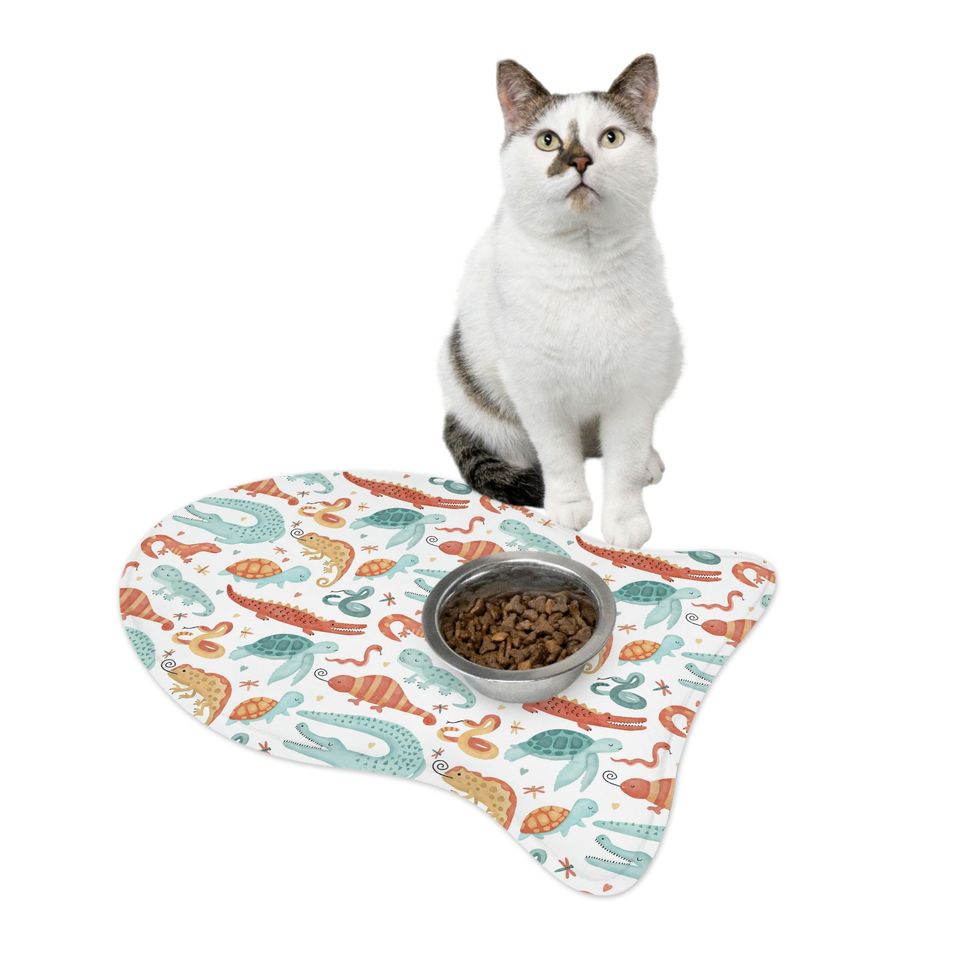 Watercolor Reptiles Print Pet Bowls Mats