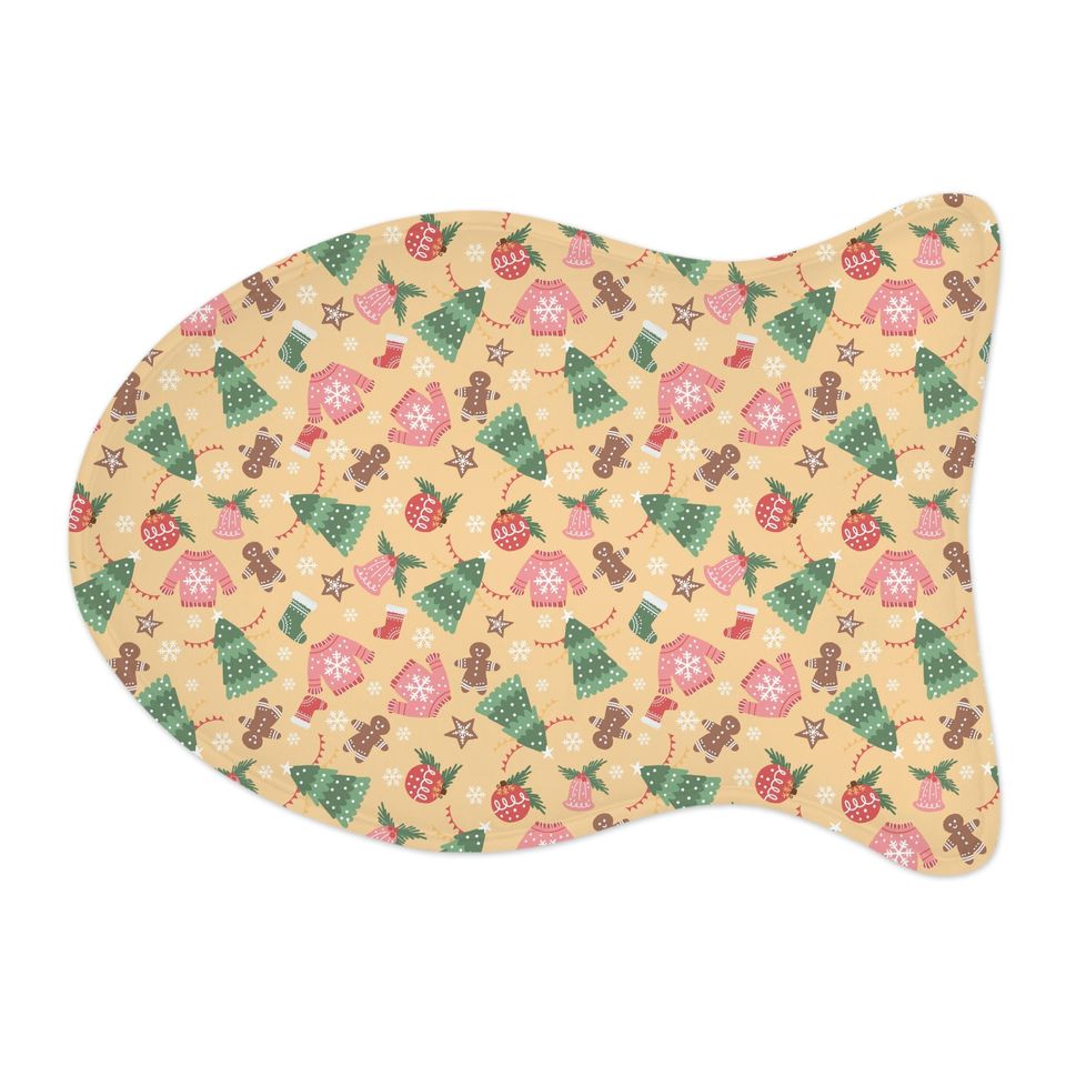 Gold Christmas Print Pet Bowls Mats