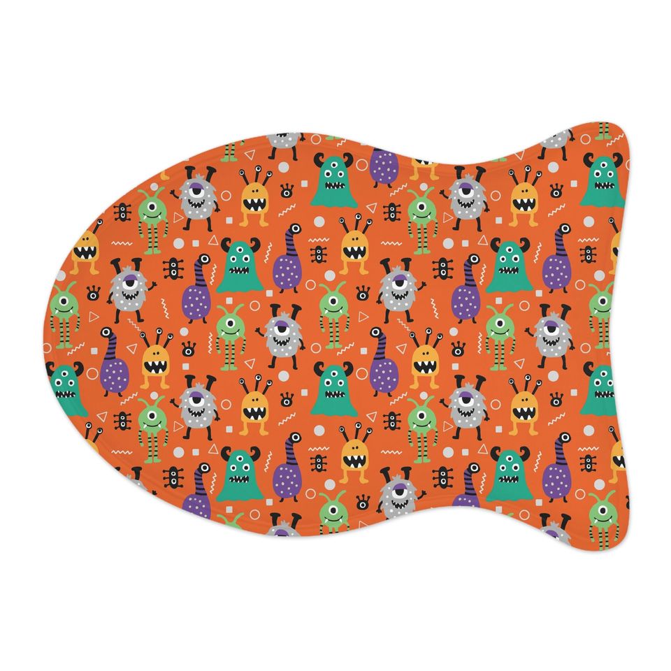 Monsters on Orange Print Pet Bowls Mats