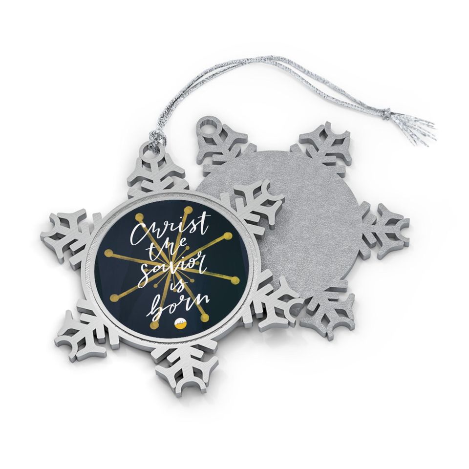Pewter Snowflake Ornament: Religious Christmas Tree Decoration