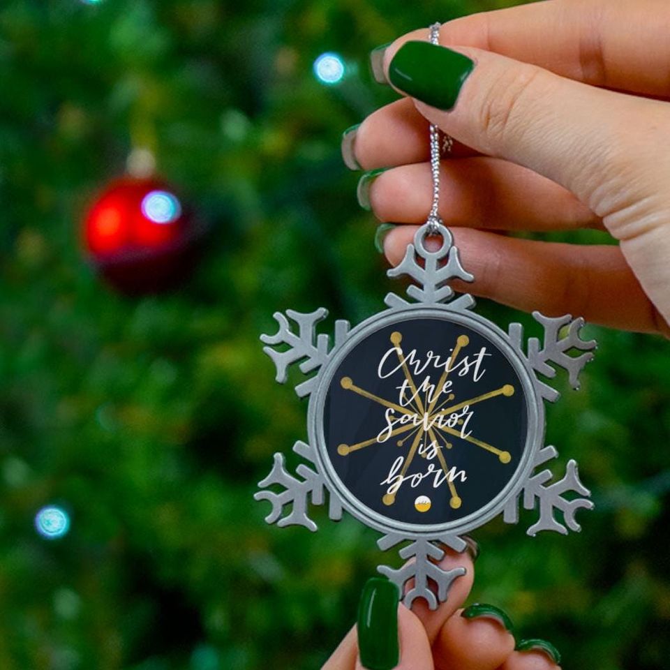 Pewter Snowflake Ornament: Religious Christmas Tree Decoration