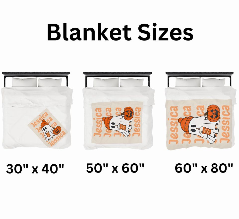Personalized Halloween Ghost Blanket with Name, Fall Orange Ghost  , Cute Jack-O'-Lantern Blanket, Custom Teen Girl Cozy Gift
