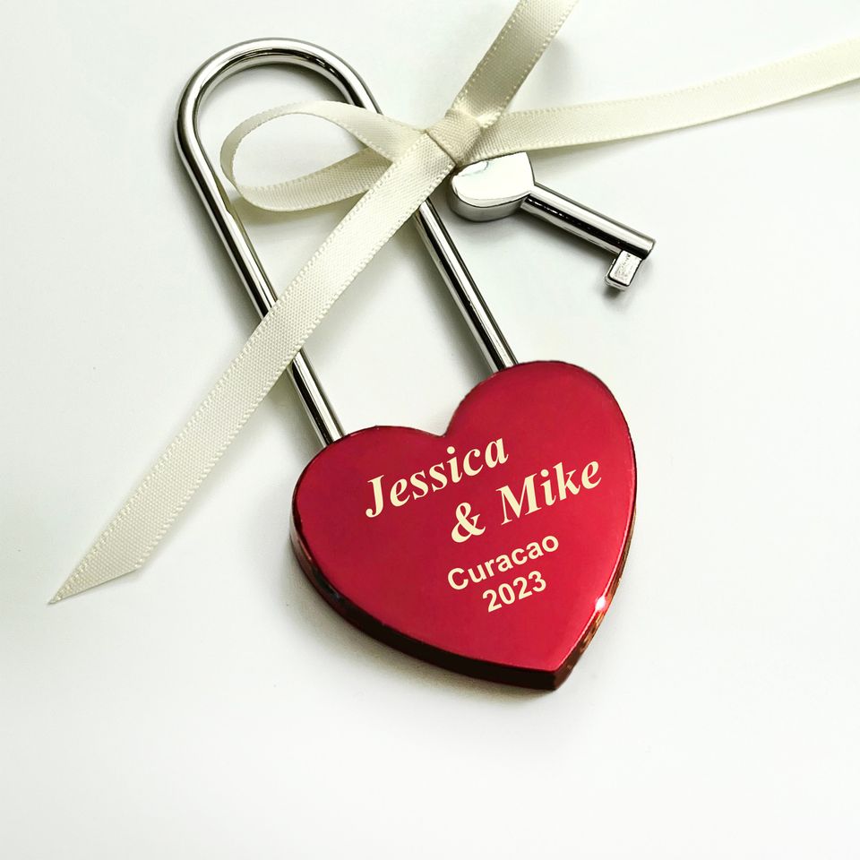 Valentine Love Lock with Names, Engraved Heart Red Padlock