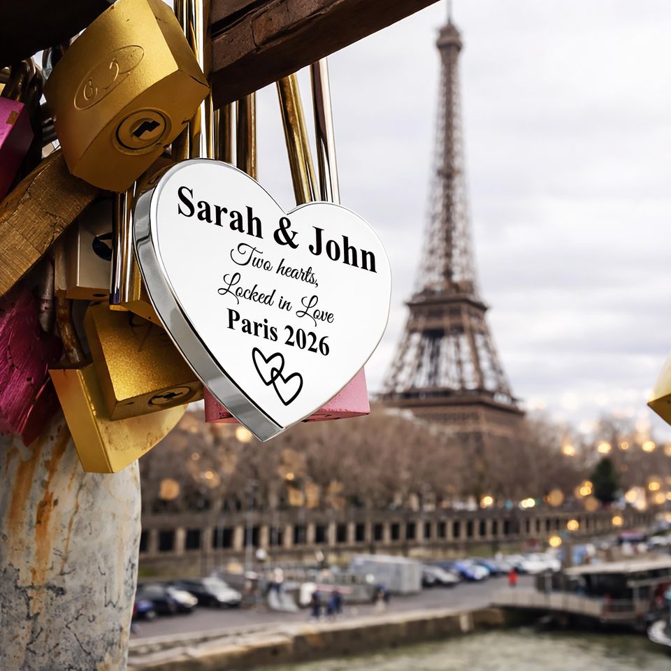 Silver Heart Love Lock Personalized, Modern Engraved Padlock for Couples