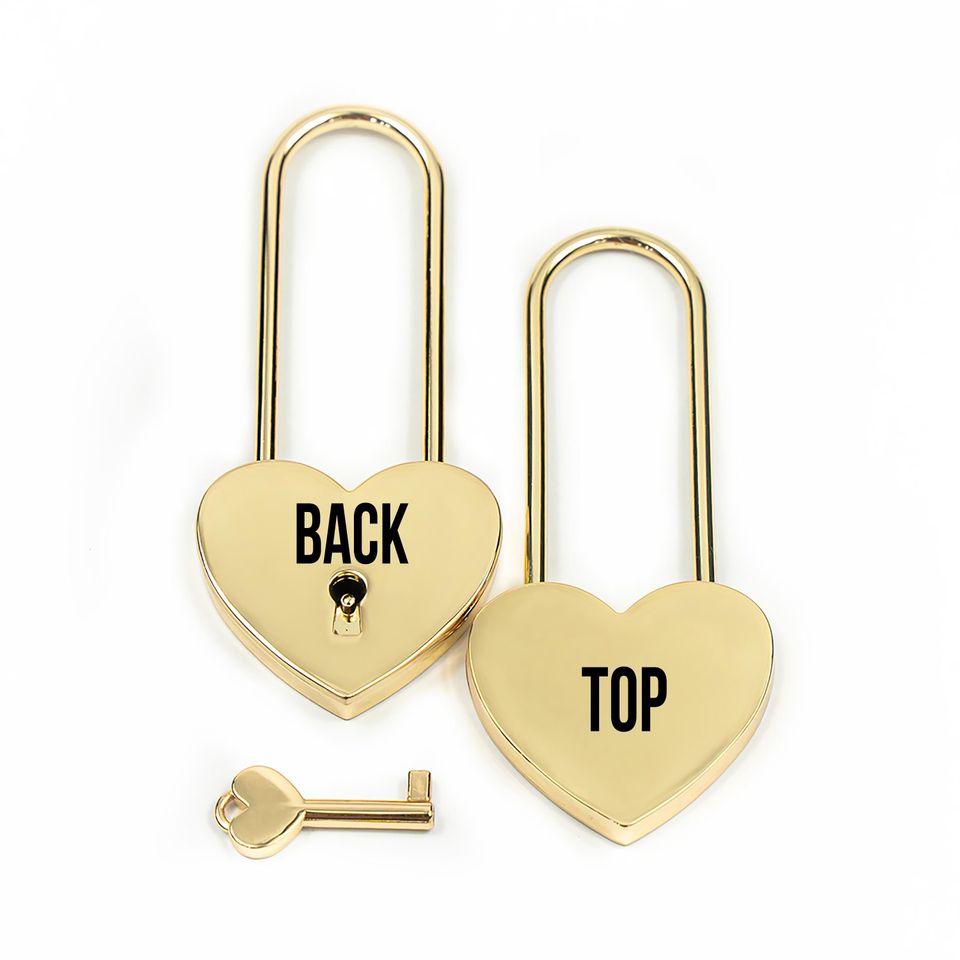 Custom Engraved Gold Heart Love Lock, Padlock Gift for Couples