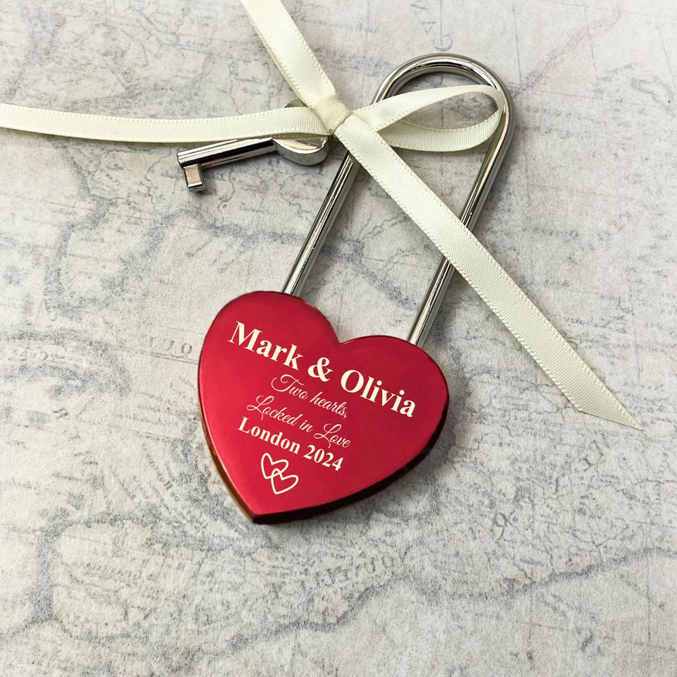 Red Heart Love Lock Engraved, Personalized Romantic Padlock Gift