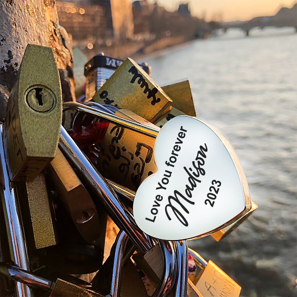 Personalized Silver Love Lock, Engraved Padlock for Paris Bridge Keepsake