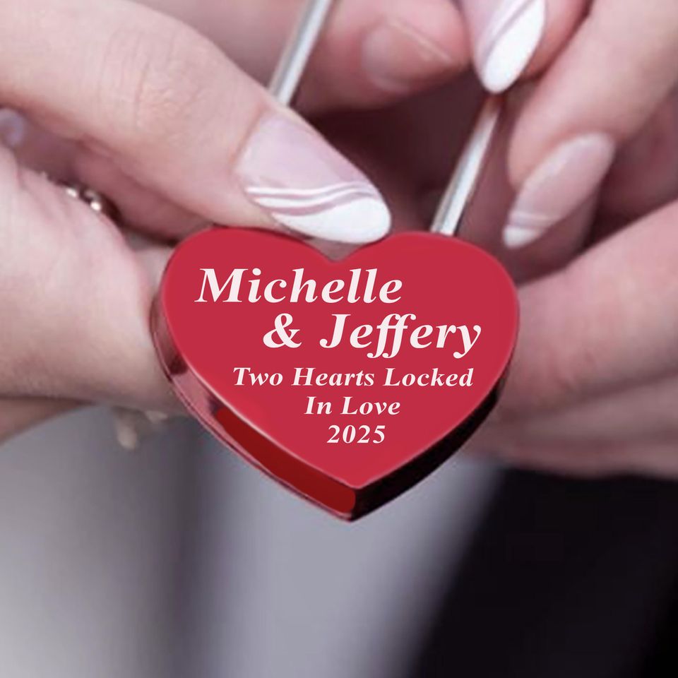 Valentine Love Lock with Names, Engraved Heart Red Padlock
