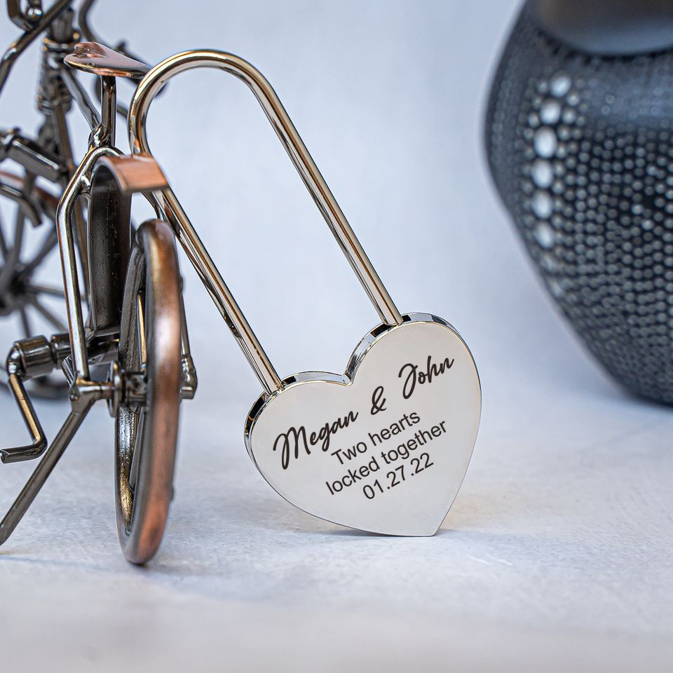 Silver Heart Love Lock Personalized, Modern Engraved Padlock for Couples